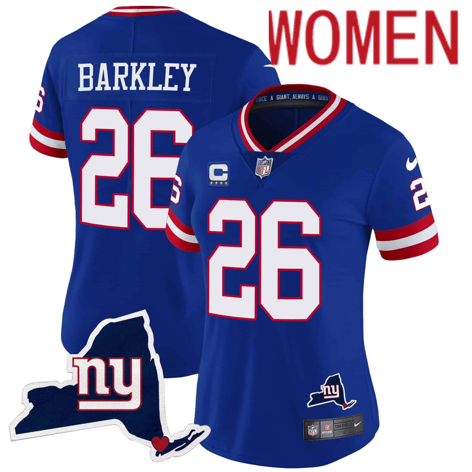 Women New York Giants #26 Barkley Blue 2024 Nike Map Patch Limited NFL Jersey style 1